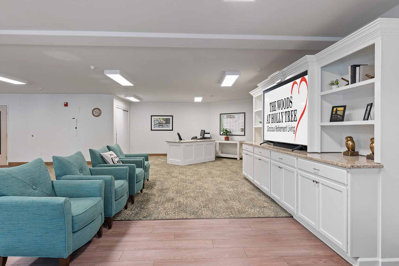 The TV lounge at The Woods at Holly Tree
